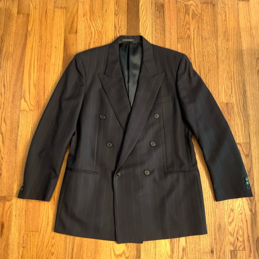 Men’s 6 button grey pinstriped Italian Corneliani suit jacket